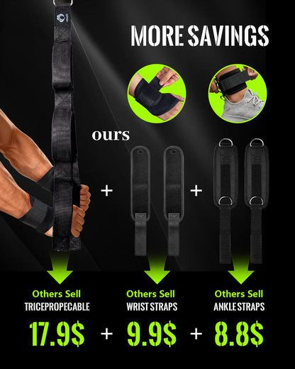 Tricep Rope Cable Attachment with 6 Anti-Slip Handles, Extra-Long Adjustable Pull Down Rope with Wrist Brace & Ankle Strap for Pushdowns, Crunches & Extensions, Cable Machine Attachment for Home & Gym