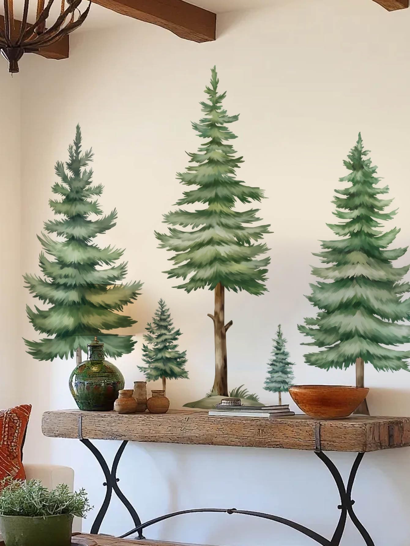 Fir Tree Wall Decals, Large Green Christmas Tree Pine Forest, Peel and Stick Removable Vinyl Wall Stickers for Living Room Bedroom Home Decor