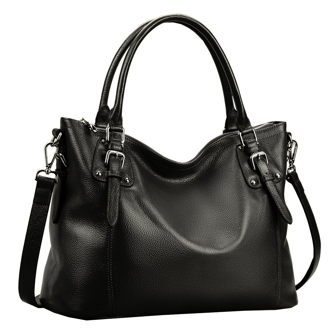 HESHE Genuine Leather Purses and Handbags for Women Tote Shoulder Bag Satchel Purse Top Handle Bags Hobo Crossbody Purse (Large,Black)