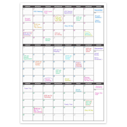 Large Dry Erase Calendar for Wall,3 Month Vertical Wall Calendar, Blank Reusable Monthly Quarterly Calendar Planner Undated, 27.8"x41" Whiteboard Calendar, Office, Classroom