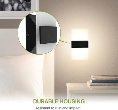ASD 8 Inch LED Indoor Wall Sconce - Modern Interior 10W 120V 2700K-5000K Adjustable Dimmable Wall Mounted Light Fixtures, Acrylic Glass Wall Lights for Stairway, Hallway - ETL, Matte Black 2 Pack
