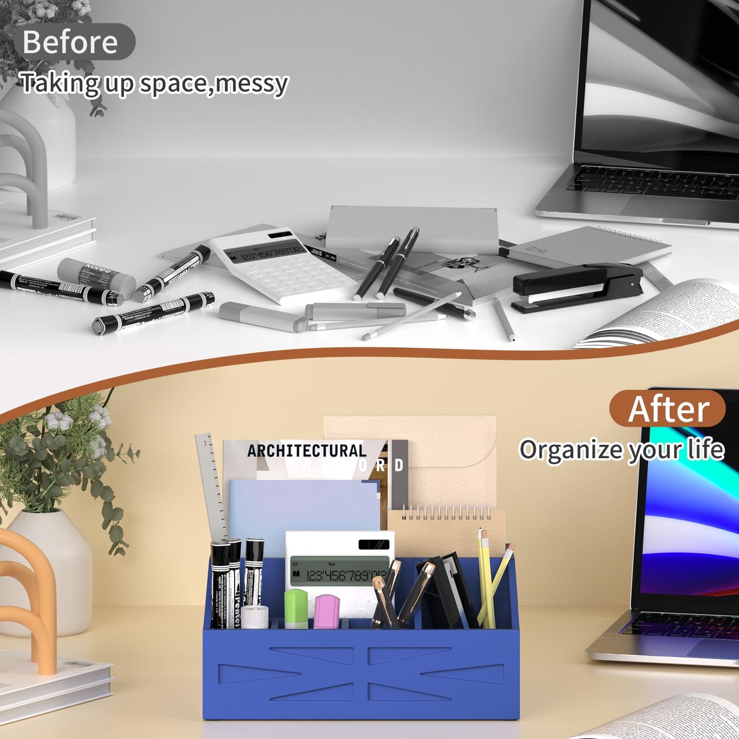 BELO VALE Wood Mail Organizer Countertop,Farmhouse Desk and Kitchen Countertop Storage, Letter Sorter, Desk Mail and Bill Organizer, Desktop File and Paper Holder (Blue)