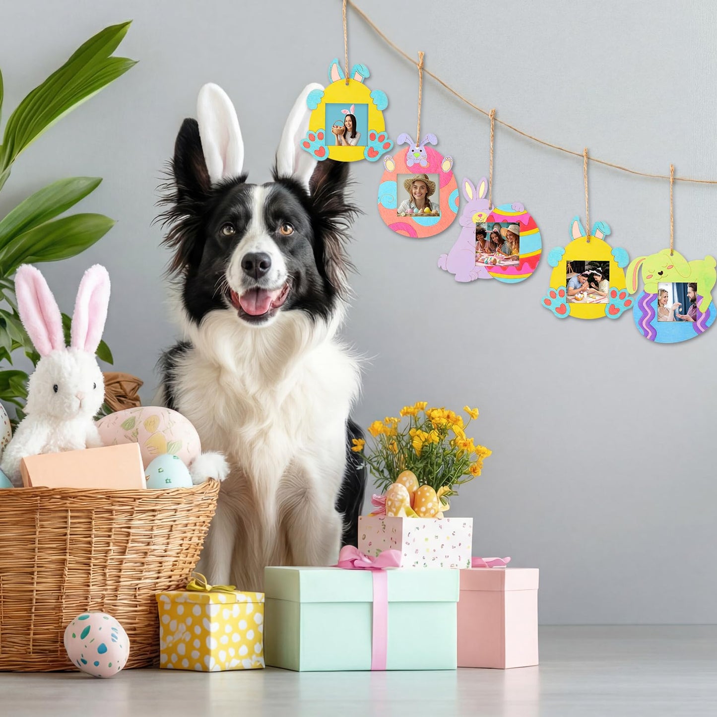 Thyle 12 Pcs Wood Easter Egg Bunny Picture Frame Craft Kits DIY Wooden Bunny Photo Painting Craft Decorative Ornaments for Easter Class Game Activities Gifts