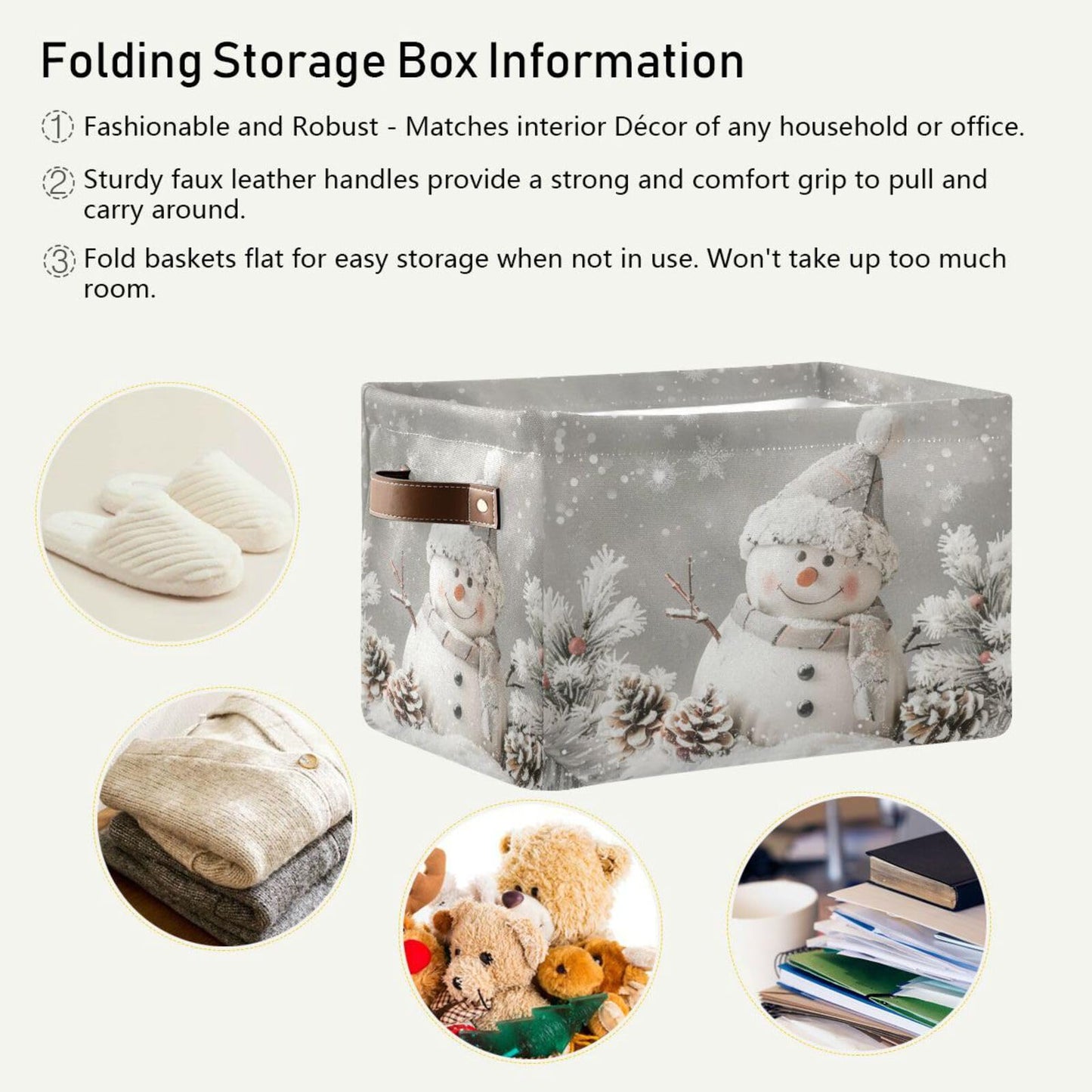 senya Christmas Storage Basket, Snowman Pine Cones Snowflake Foldable Fabric Collapsible Storage Bins Organizer Bag for Storage Clothes