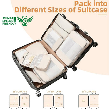 BAGAIL 8 Set Packing Cubes Various Sizes Packing Organizer for Travel Accessories Luggage Carry On Suitcase-Beige