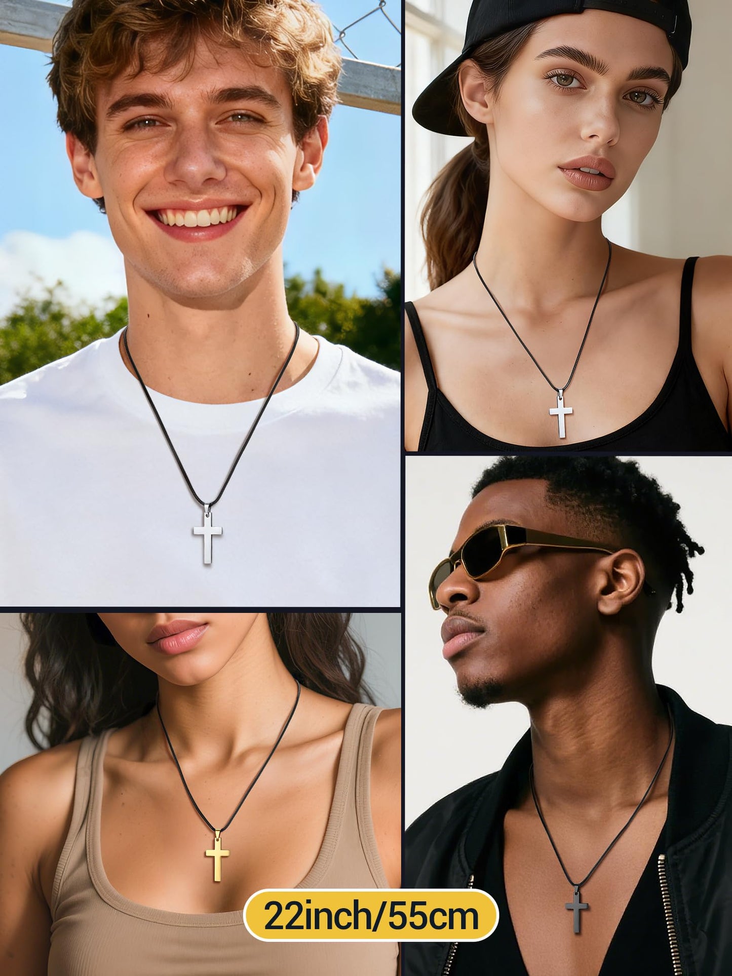PROSTEEL Pendant Necklace For Men Cross Choker Religious Jewelry Black Rope Cord Necklace 22 inch
