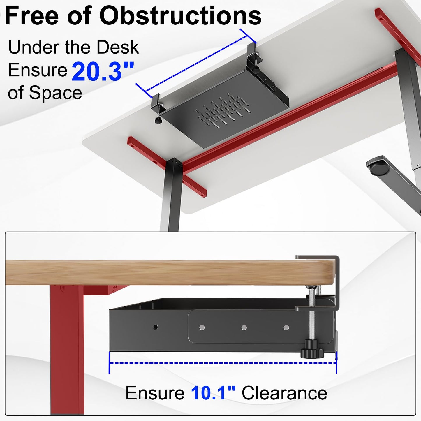 No Drill Under Desk Laptop Mount, Metal Under Desk Storage Shelf with Cable Management, Laptop Storage Tray for MacBook, Keyboard, Mac Mini, Anti-Scratch Silicone, Fits Office, Gaming, Workstations