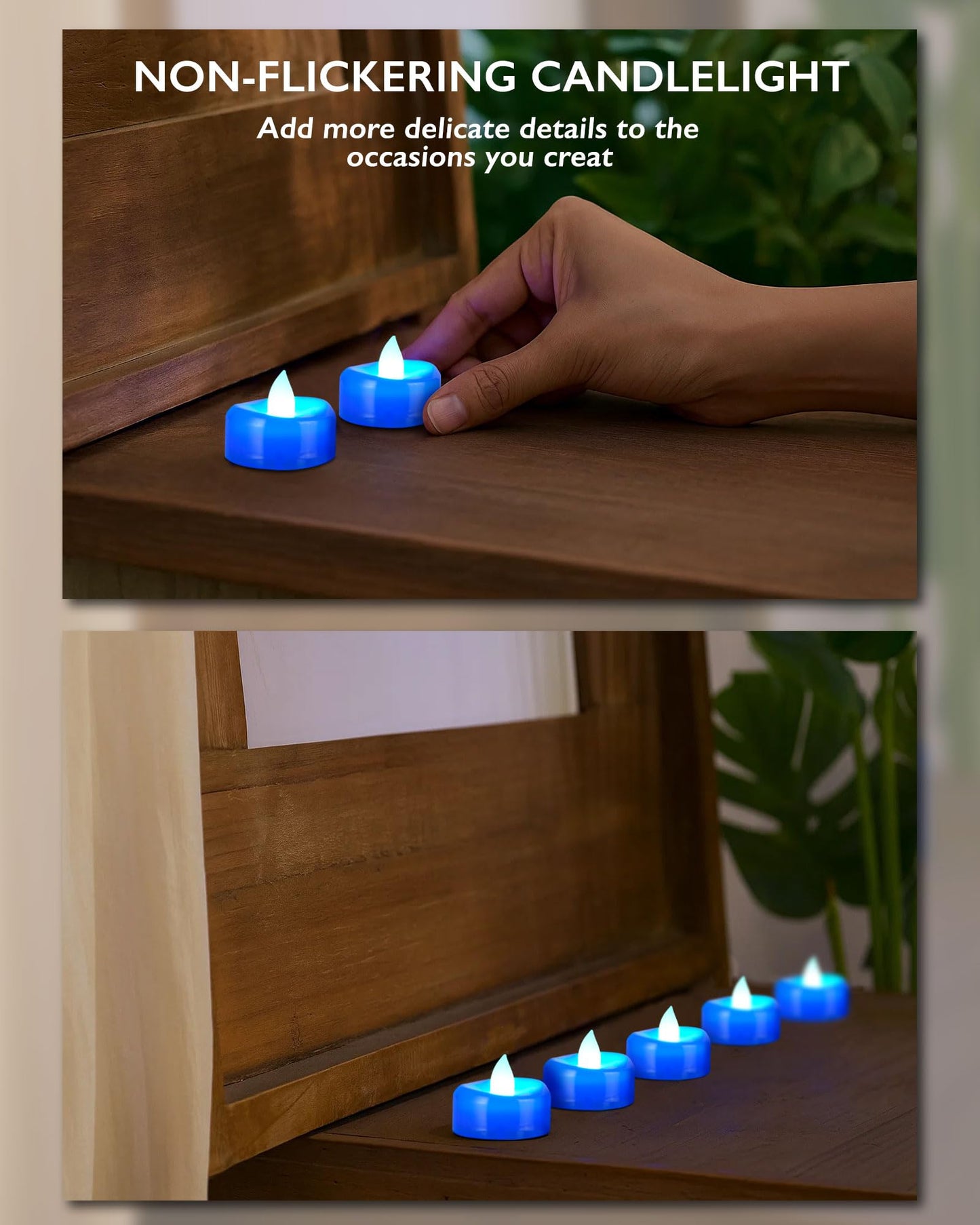 BEICHI Flameless Candles, Tea Lights Battery Operated, No Flickering Votive Candles LED Tea Lights for Halloween Christmas Wedding Home Decor (50 Pack, Blue)