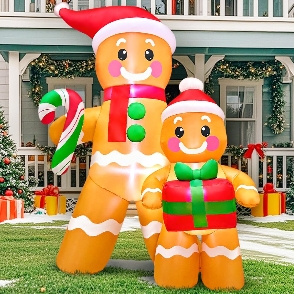 5FT Christmas Inflatables Outdoor Decorations Inflatable Gingerbread, Built in LED Lights Blow up Yard Decorations for Xmas Holiday Party Indoor Garden Lawn Décor
