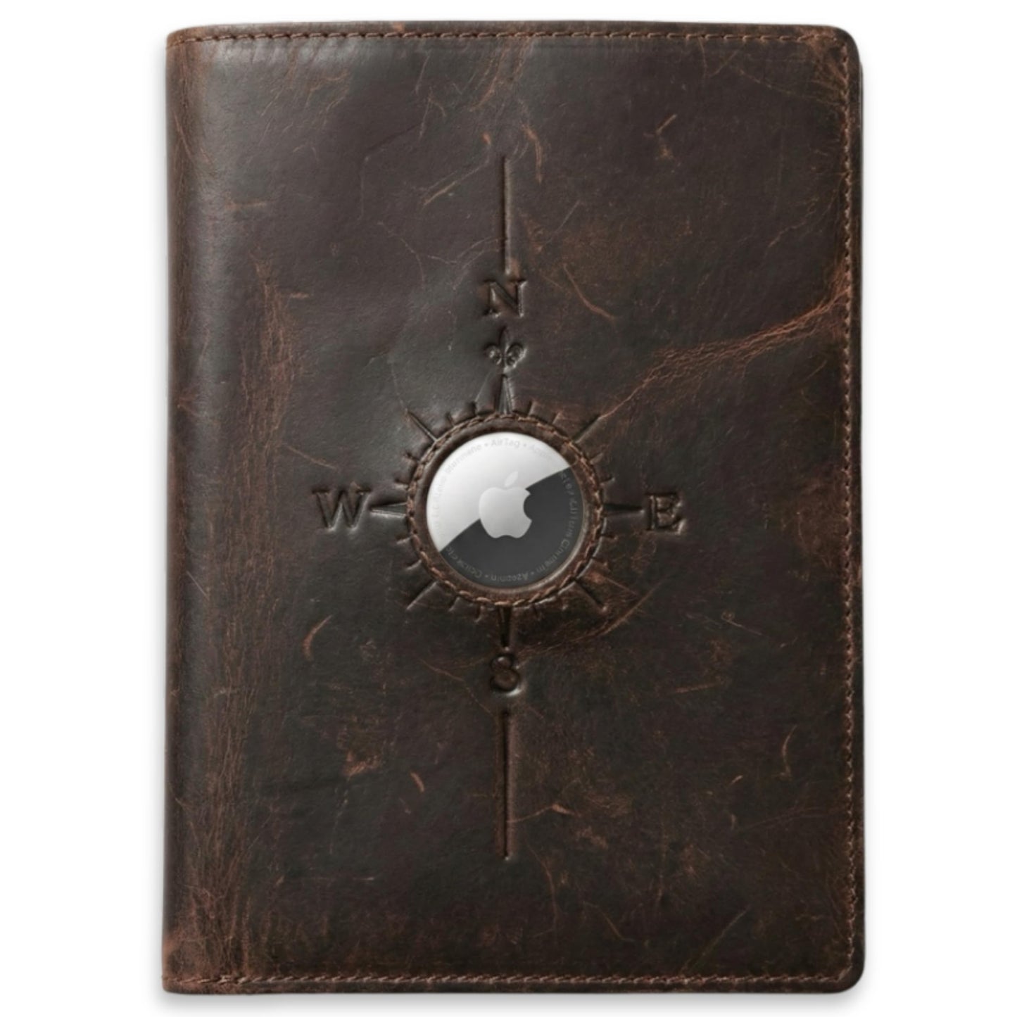 SETTINI Passport Holder for Travel with AirTag Holder – Genuine Leather RFID Blocking Wallet with Compass Design, 6 Card Slots & ID Window, Gift-Ready Box (AirTag Not Included)