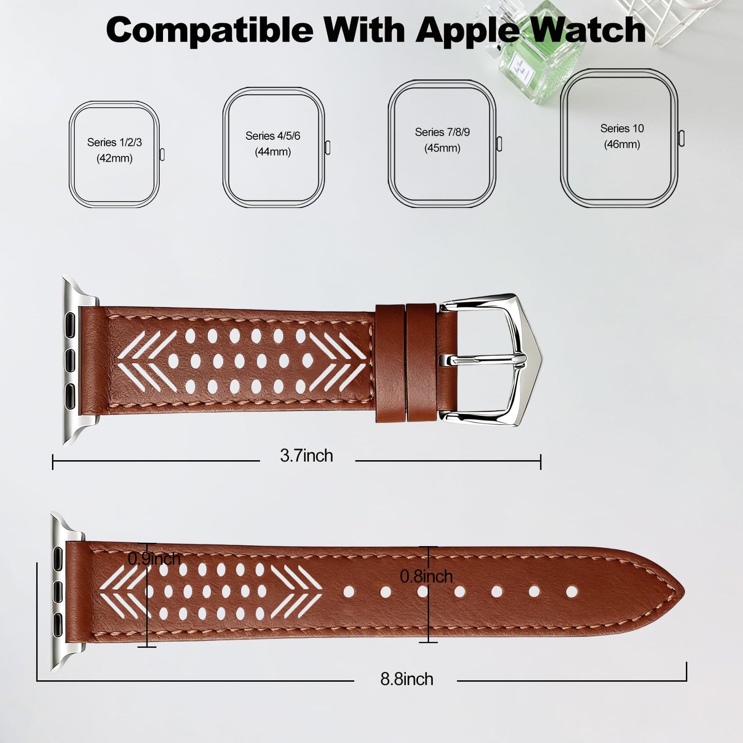 Hollow-out Genuine Leather Watch Band for Apple Watch, Dressy Strap for Women Lady Small Wrist, Compatible with Apple Watch Series 11 10 9 8 7 6 SE 3 2 1 Ultra 38mm 40mm 41mm 42mm 44mm 45mm 46mm 49mm
