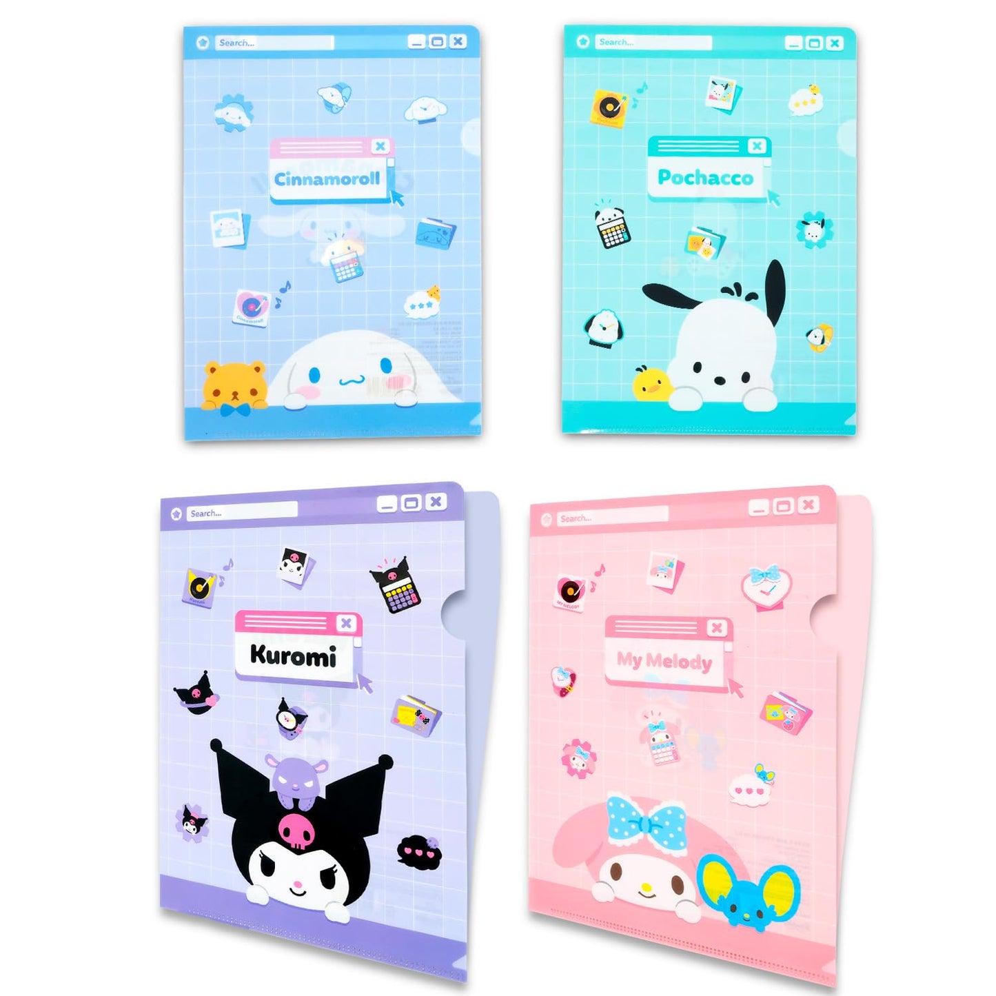 Sanrio Folders for School - Bundle with 4 Plastic Folders Featuring My Melody, Kuromi, Cinnammoroll, Pochacco Plus Stickers, More | Sanrio School Supplies for Girls