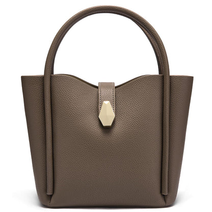 hedexe Leather Bucket Bags for Women: Designer Genuine Leather Tote Shoulder Purse - Fashion Ladies Satchel Handbag (Grey)