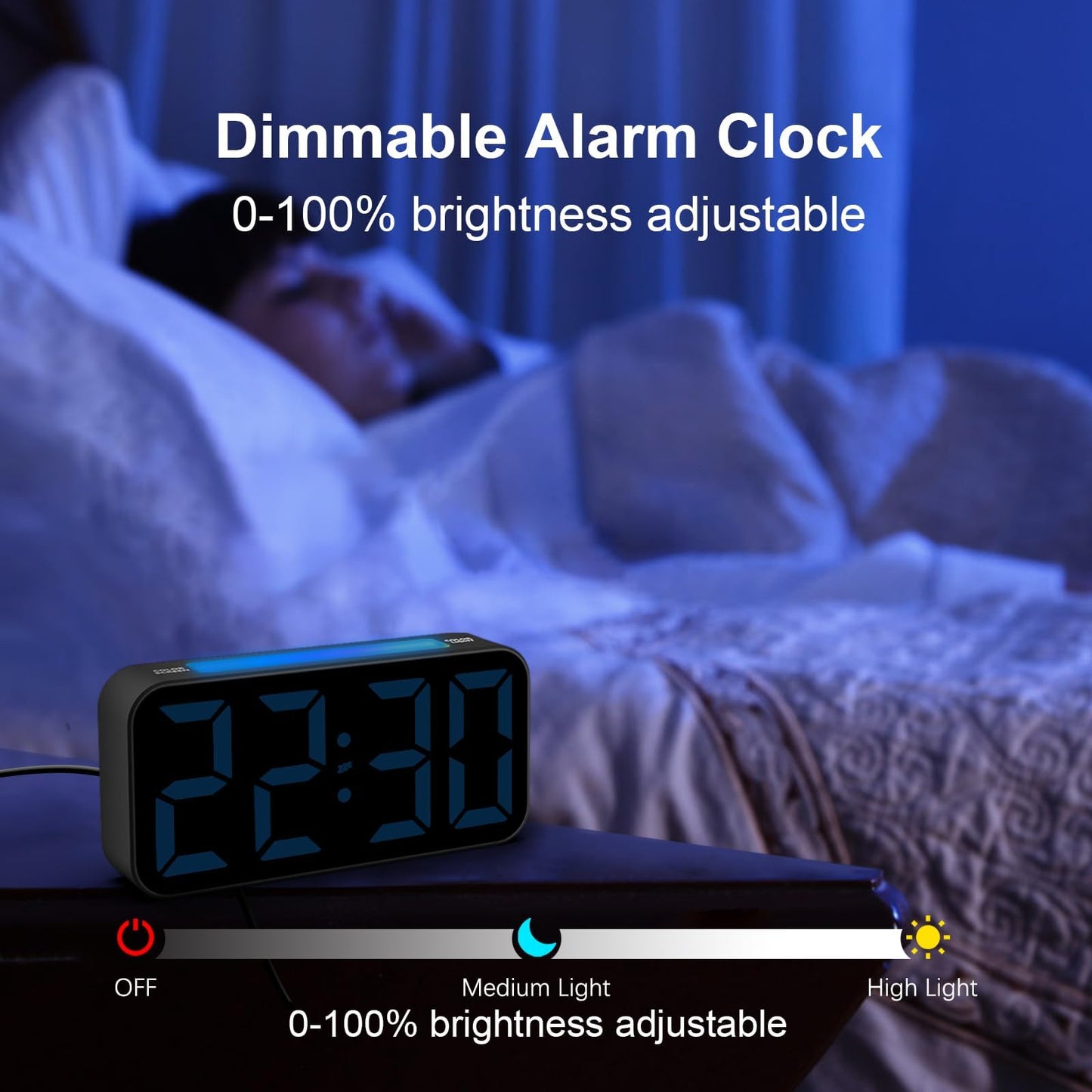 Topski Loud Alarm Clocks for Bedrooms Heavy Sleepers, Plug-in Digital Bedside Clock with RGB Night Light, Large Display, Dual Alarm, Snooze, Dimmable, 3 Volumes