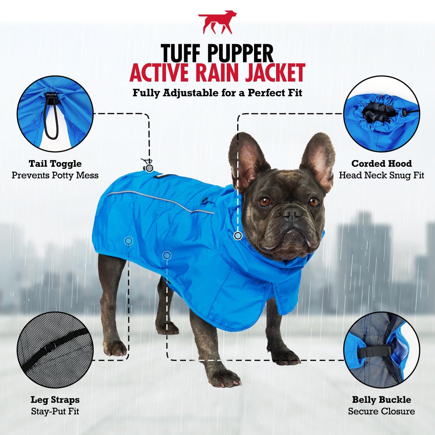 Tuff Pupper Waterproof Dog Raincoat | Full-Body Windproof Rain Jacket for Dogs | Reflective Strips | Breathable Mesh Lining | Adjustable Fit | Leash Port | Small Medium Large XL XXL Dogs (Olive, XXS)