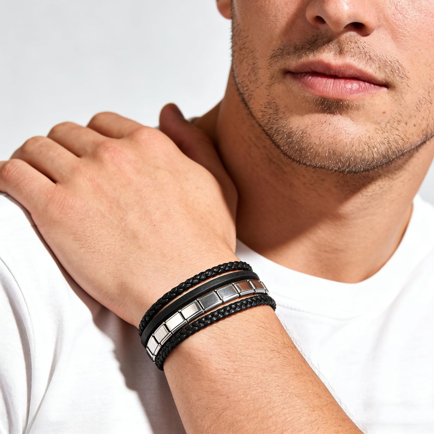 Genuine Leather Bracelet for Men - Stackable Bracelets Best Gifts for Him, Husband, Dad, Boyfriend, Son, Man | Birthday, Fathers Day Present, 316L Surgical Stainless Steel Clasp, Fits Wrists 7.8"-8.3"