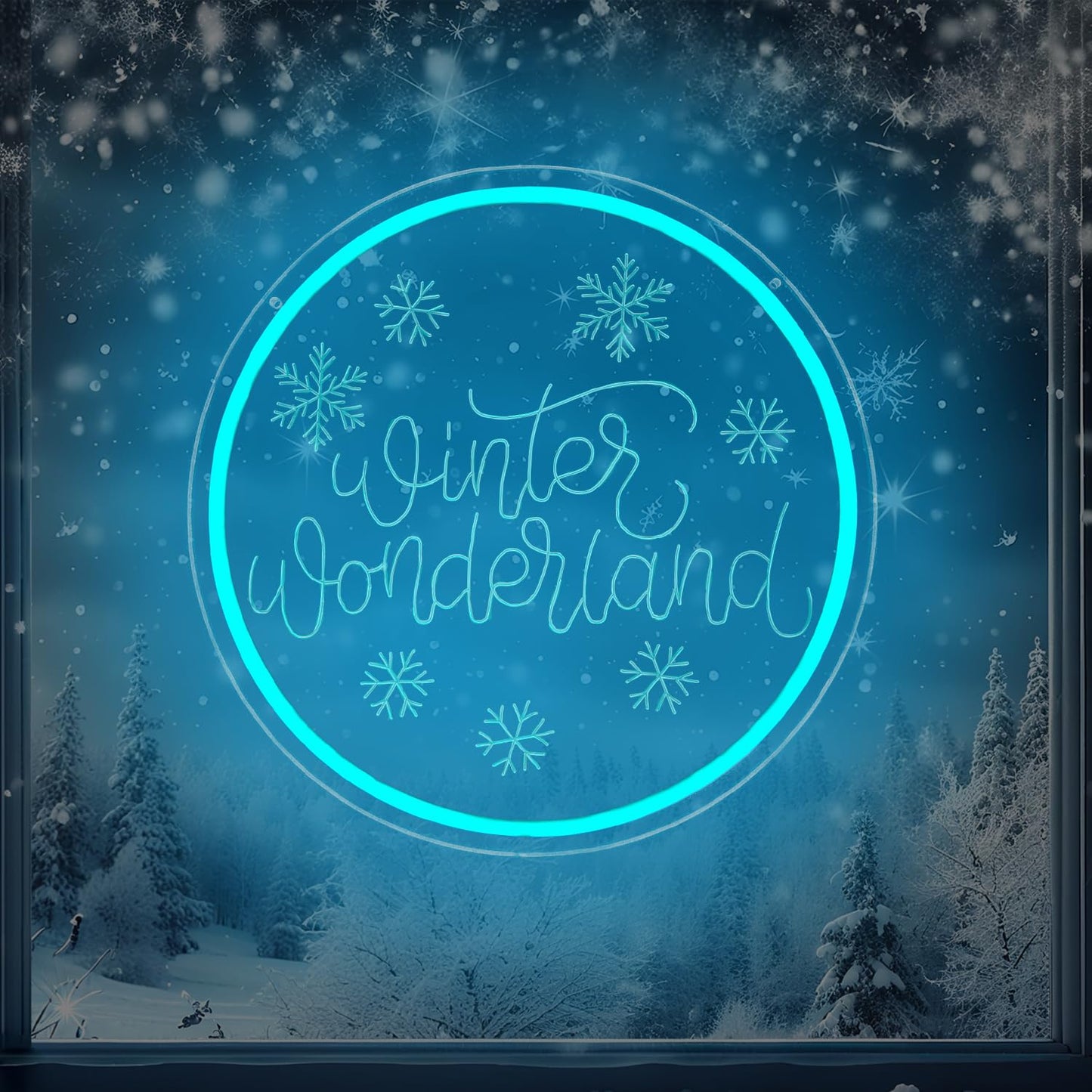 hhuohuona Winter Wonderland Neon Sign Dimmable Christmas Winter Led Sign Snowflake Neon Lights Ice Blue Holiday Winter Christmas Wall Decor for Home Office