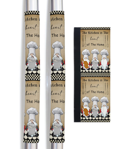 Cute Chef Gnomes Refrigerator Door Handle Covers Set of 2 for Dishwasher Microwave Oven Fridge Stove Door Handles,Washable Kitchen Decor Accessories,Funny Chef Cook Checkered Plaid Black White Brown