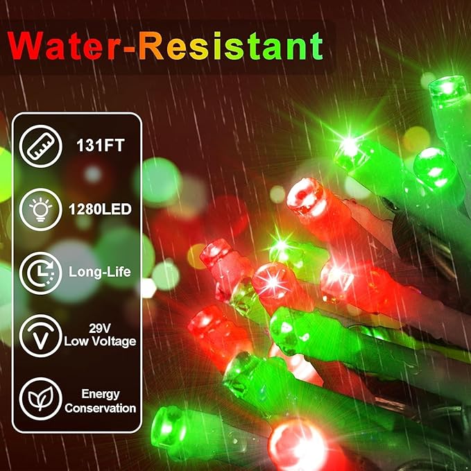 JXLEDAYY 65 FT 640 LED Christmas Lights Outdoor Decorations Clear Wire String Lights Plug in 120 Drops 8 Modes Memory Timer Curtain Fairy Lights Waterproof for Holiday Wedding Party-Red and Green