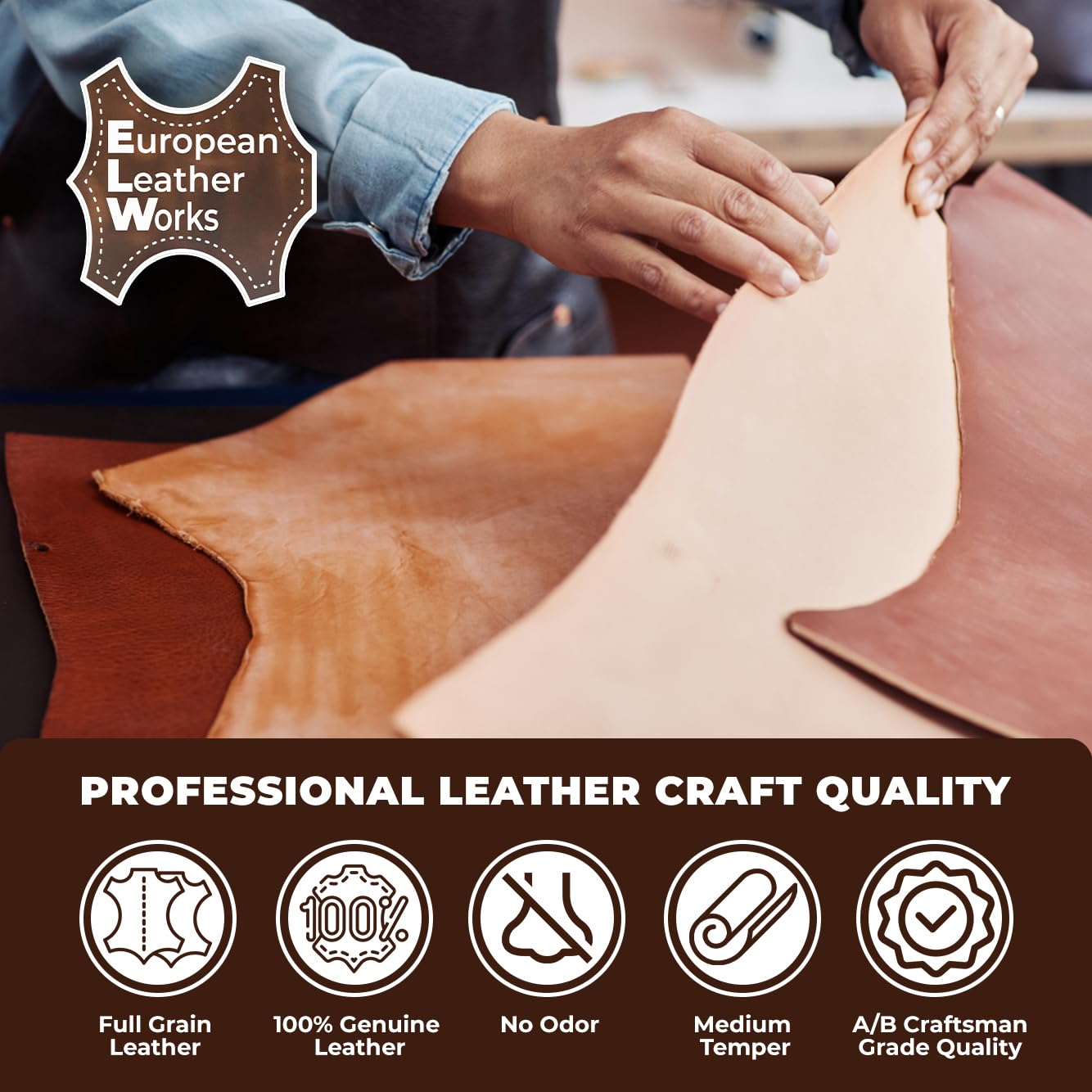ELW Leather Strap, 11-12 Oz, 1.5 inch Wide x 50", Cowhide Veg Tan Leather Belt Blank, Leather Strips, Tooling Leather, Tan Straps for Crafts, Belt Making & Crafting Blank Hide