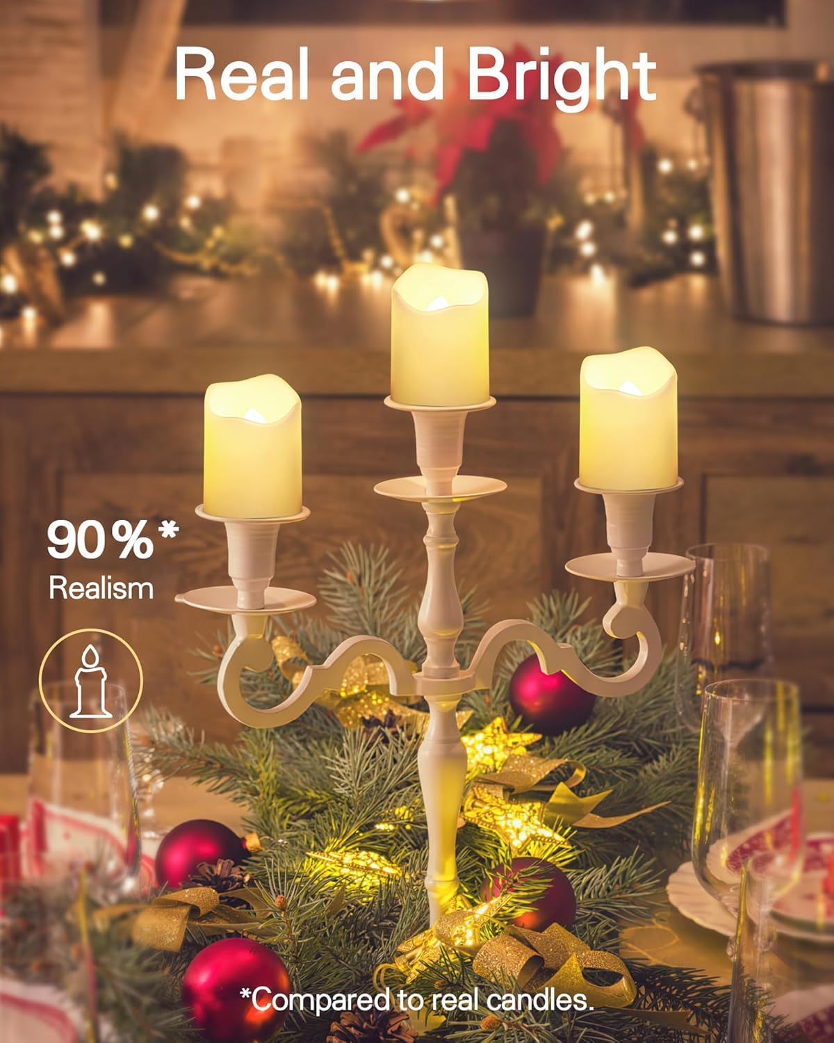 SHYMERY Flickering Flameless Votive Candles with Timer, 24 Pack 15 Days Longer Battery Operated LED Tea Lights in Warm White for Wedding,Table,Festival Celebration,Halloween,Christmas Decorations