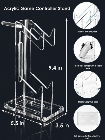 OAPRIRE Headset and Controller Stand, Space-Saving 2 Tier Game Controller Holder, Acrylic Controller and Headset Stand for Desktop, Universal Design Compatible with PS5/PS4/Xbox/Switch (Crystal Clear)