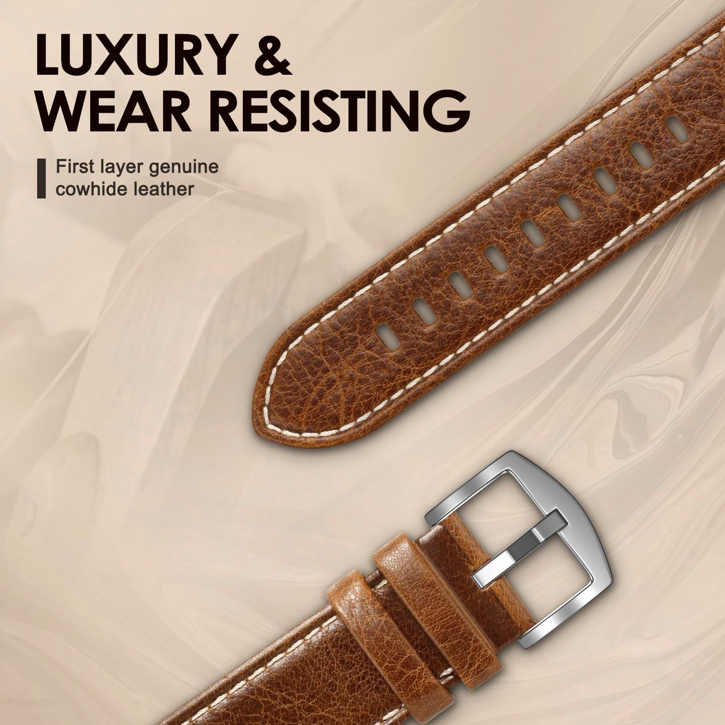 SWEES Leather Band Compatible with Apple Watch Bands 46mm 45mm 44mm 42mm (Series 1/2/3) Men Women, Vintage Genuine Leather Replacement Wristband for iWatch Series 10 9 8 7 6 5 4 3 2 1 SE Brown
