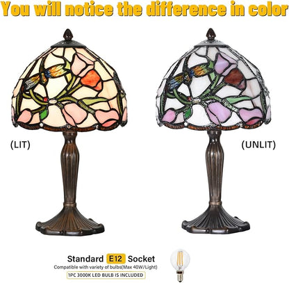 TL0009 Tiffany Lamp Tulip Design Stained Glass Table Lamp 8" D x 14.25" H for Living Room Bedroom Bedside Nightstand Home Office, lED Bulb Included (Tulip)