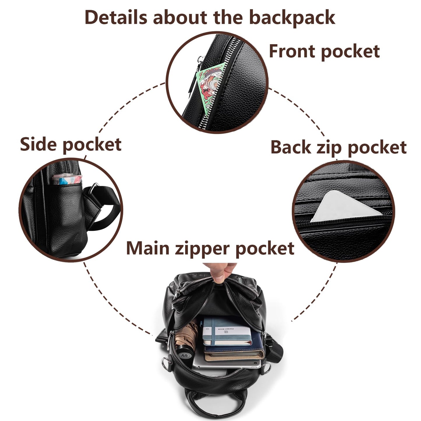 HUAZHIMAO Small Backpack Purse for Women Mini Backpacks PU Leather Women's Versatile 3 in 1 Fashion Handbag Travel Daypacks (Black)