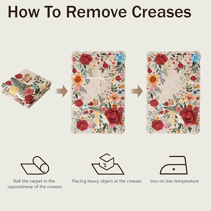 Washable Rugs for Living Room: 5x7 Area Rugs for Bedroom Soft Ultra Thin Stain Resistant Non Slip Low Pile Lightweight Vintage Floral Carpet for Dining Room Decor (Beige)