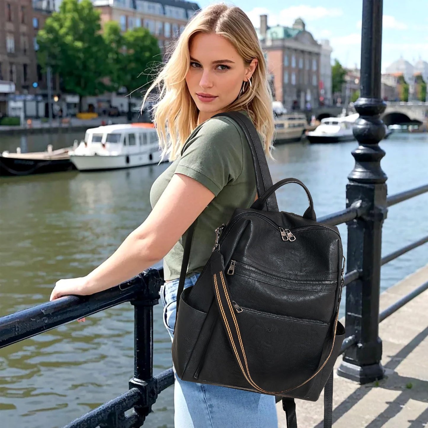 AGLOD Vegan Leather Laptop Backpack for Women 15.6 Inch Work Backpack Purse for Travel College