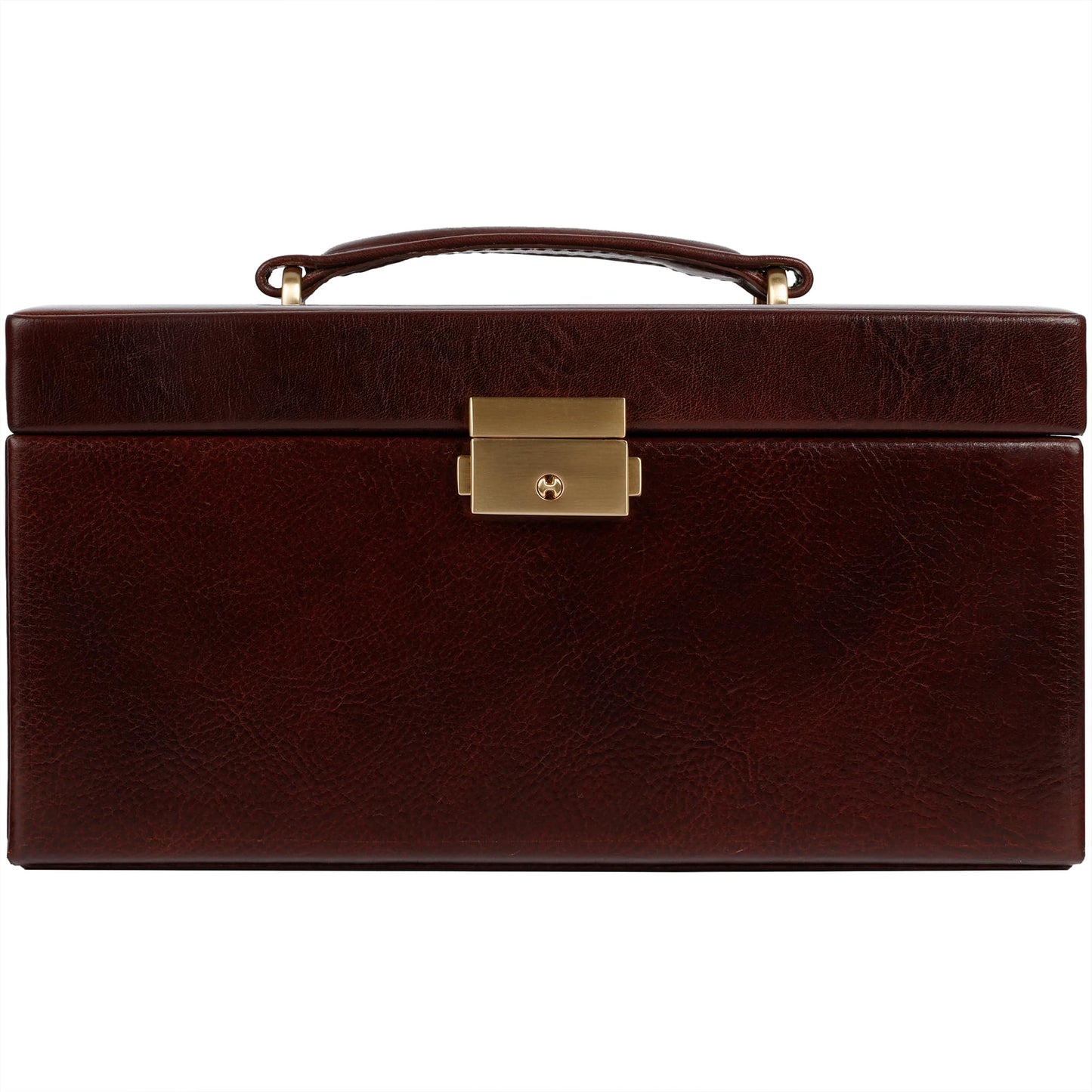 Time Resistance Jewelry Box - Full Grain Leather Jewellery Organizer - Accessories Storage - Key Lock Box for Women (Brown)