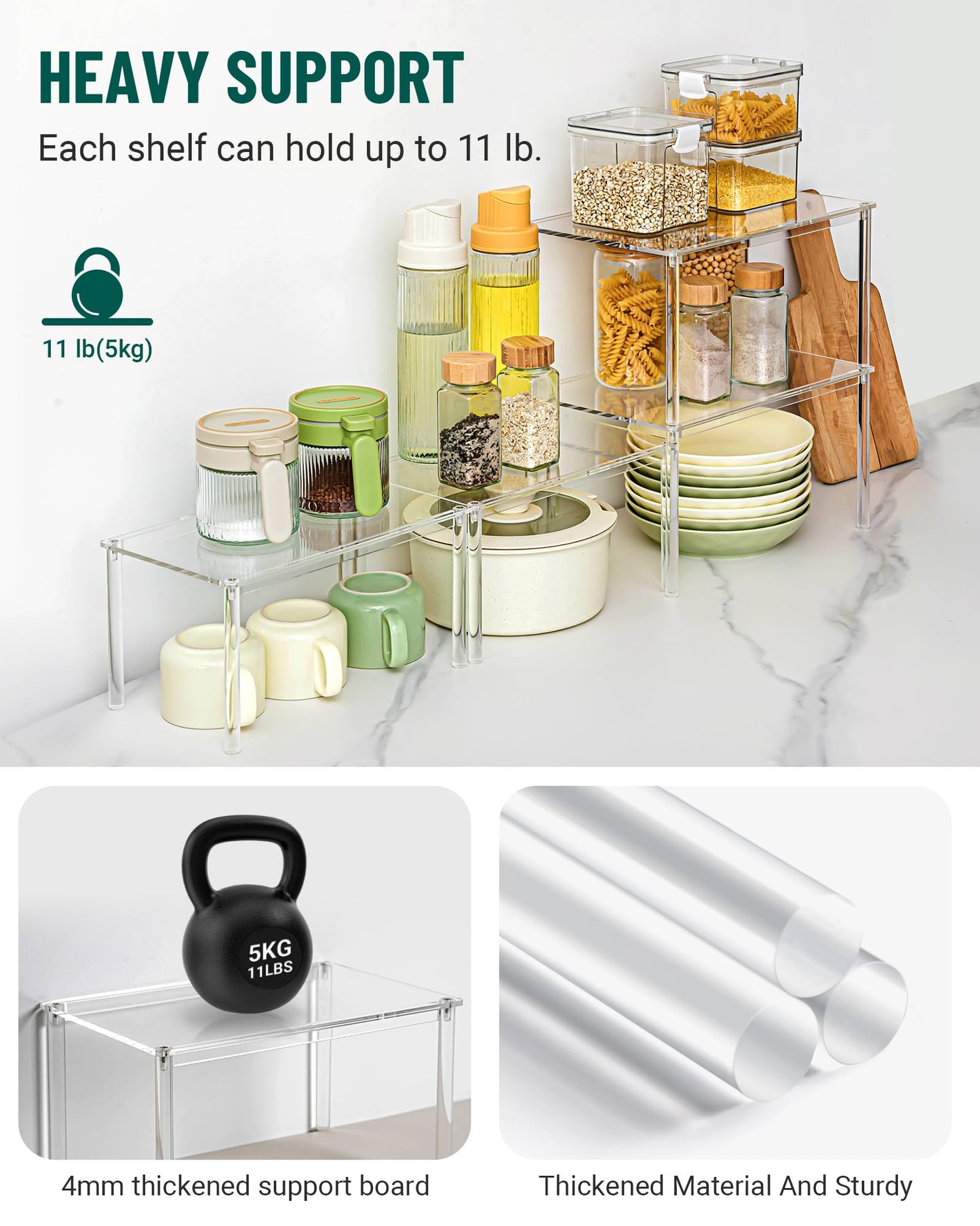 Bobomoment Acrylic Cabinet Organizer, Set of 4 Spice Rack Organizer for Cabinet, Desk Countertop Shelf Organizer, Pantry Kitchen Storage and Organization, Stackable Shelves House Essentials for Gift