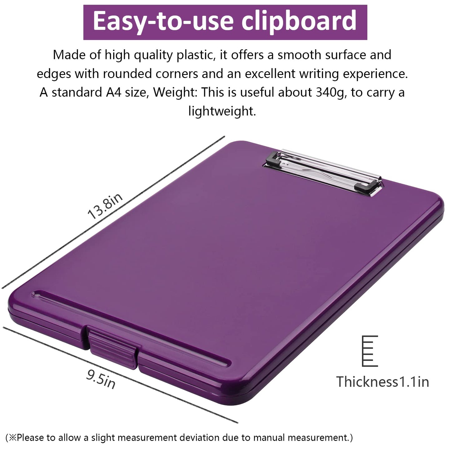 SFLHHDM A4 Clipboards, Folder Clipboard with Storage, Folio Plastic Clipboard with Low Profile Clip,Waterproof Nursing Clipboards Foldable Document Case for Office Work-Deep Purple