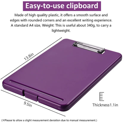 SFLHHDM A4 Clipboards, Folder Clipboard with Storage, Folio Plastic Clipboard with Low Profile Clip,Waterproof Nursing Clipboards Foldable Document Case for Office Work-Deep Purple