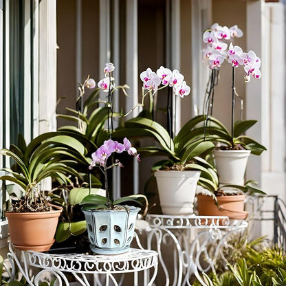 Orchid Pots with Holes 6 inch Ceramic Orchid Pot with Attached Saucer and Drainage Hole (White)