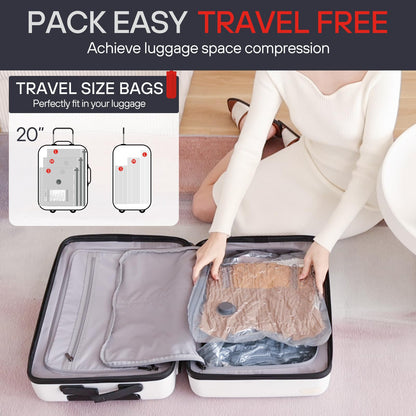 VMstr 12 Pack Vacuum Storage Bags for Travel, Carry-on Size for Luggage Compression Packing, Space Saver with High Pressure Electric Pump(D/C Power)