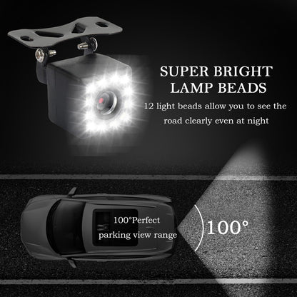 Plug & Play Backup Camera with Monitor 4.6'',12 LED HD Rearview Mirror Camera for Night Vision,150° Wide Angle Universal Car Reverse Camera with Monitor System Fits 12V Cars SUVs