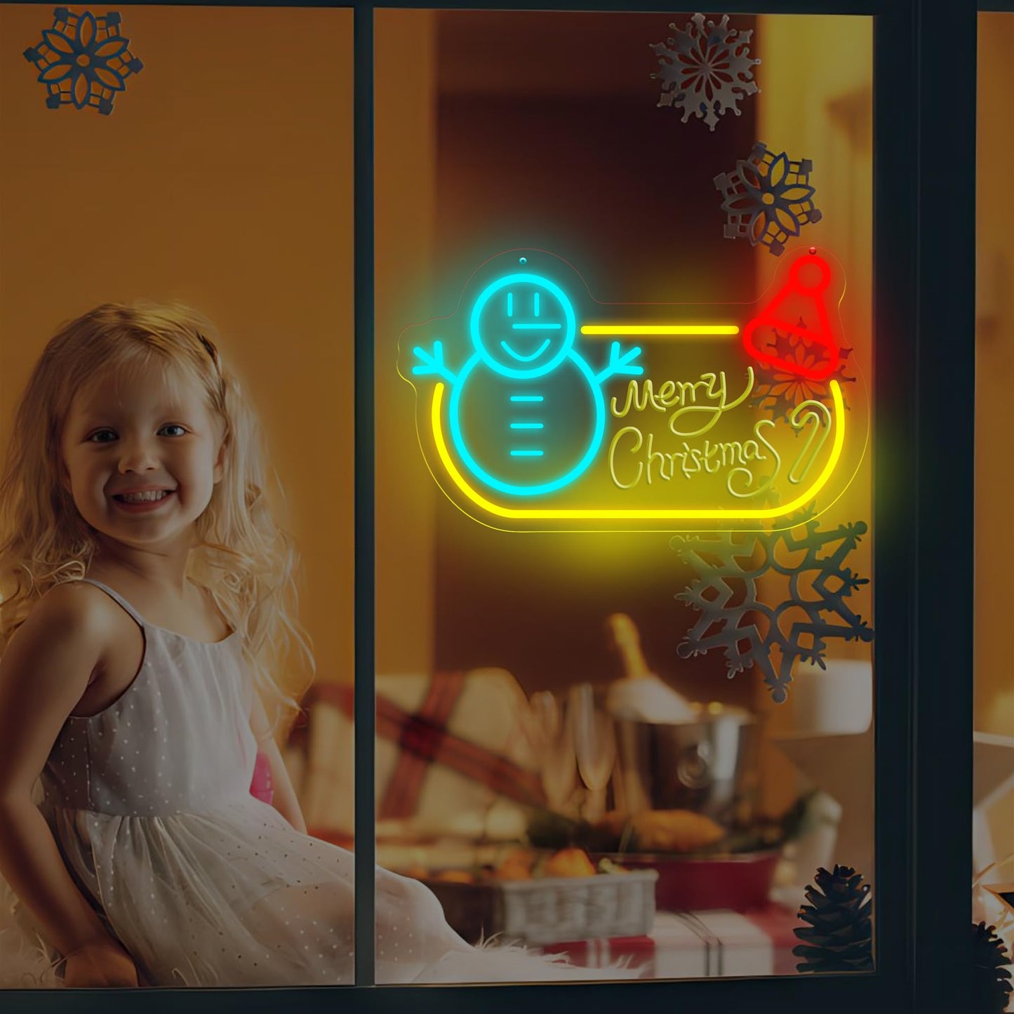 Merry Christmas Snowman Neon Sign 15.7″×9.44″, LED Wall Light – Festive Holiday Decor for Living Room, Shop Window, Office, Christmas Party & New Year Celebration