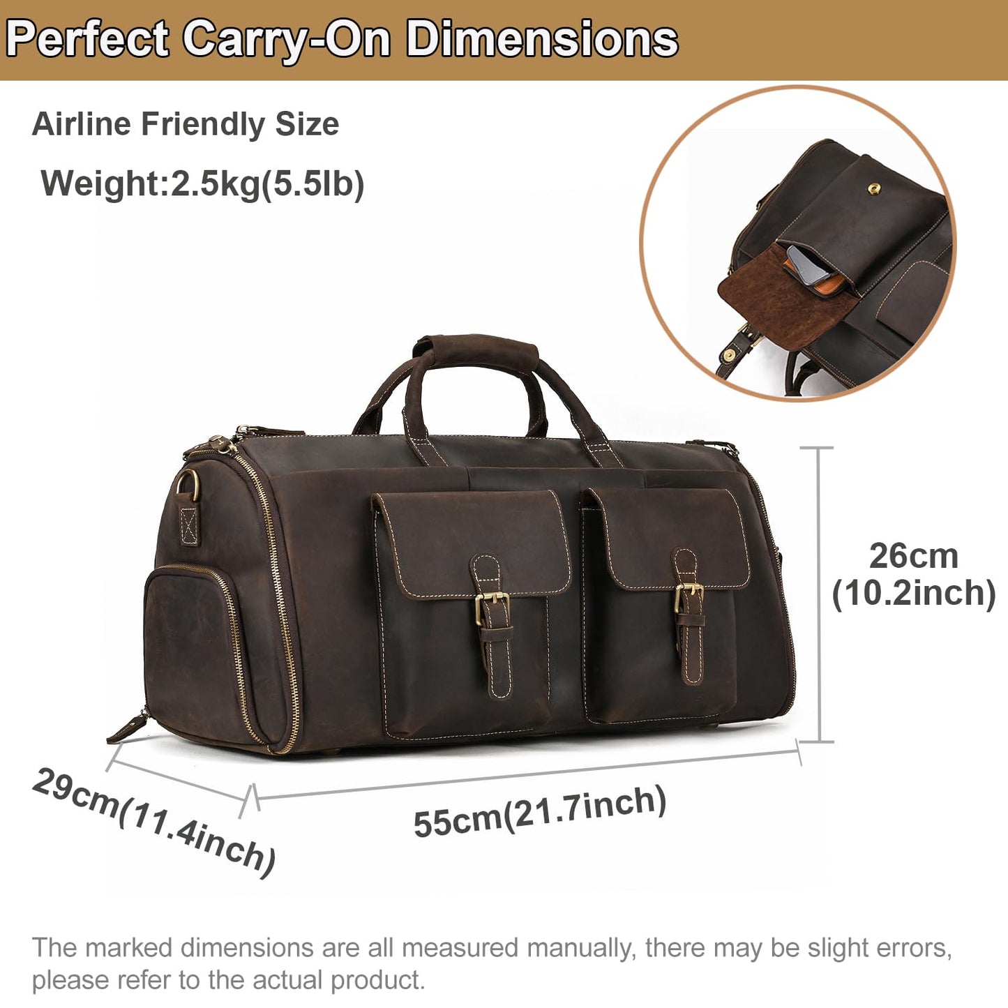 Yevabo Full Grain Genuine Leather Garment Bag for Men 2 in 1 Convertible Suit Travel Duffel Weekender Overnight Bag with Shoe Compartment Business Carry On Luggage, Dark Brown