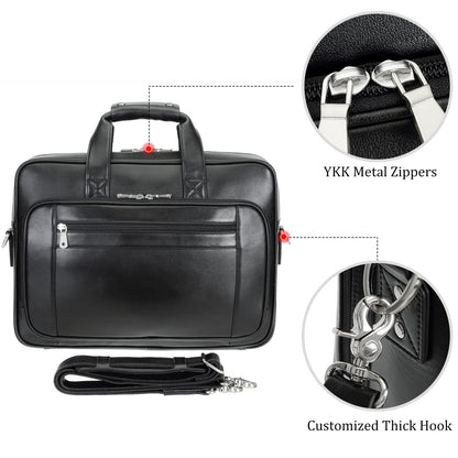 compalo Men's Solid Thick Napa Leather 17.3" Laptop Briefcase Classic Messenger Bag Fit Business Travel