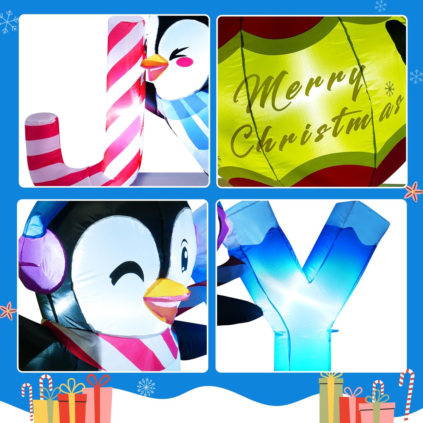 Meland 10FT Christmas Inflatable Outdoor Decorations, Christmas Blow Up Joy with Dancing Penguins & Candy Cane,Lighted Outdoor Yard Inflatable Cute Xmas Decor for Holiday Lawn Display