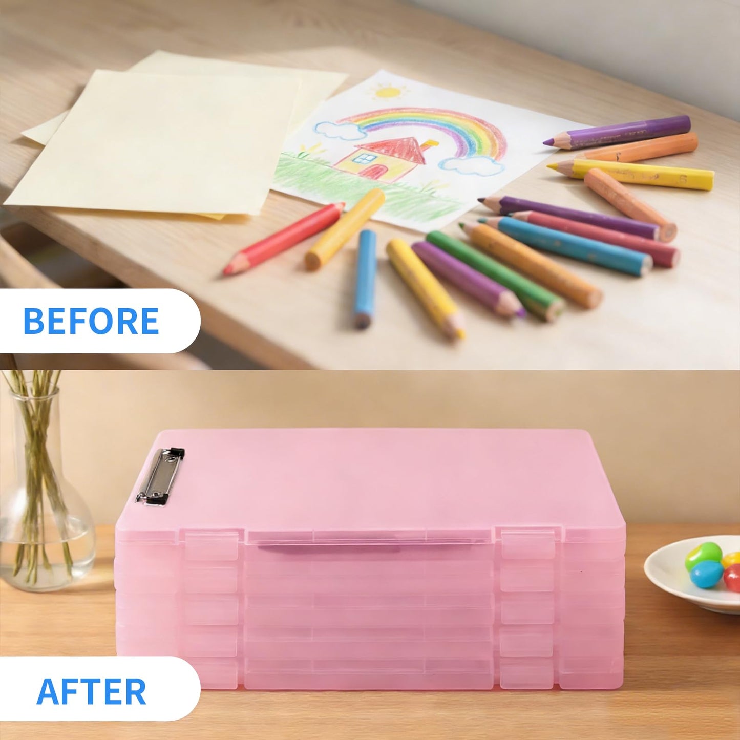 Clipboard with Storage, Clear Pink Plastic Clipboard with Side Opening, Waterproof Foldable Heavy Duty Nursing Clip Board for School & Office, Letter Size/ A4 with Christmas Stickers (Clear Pink)