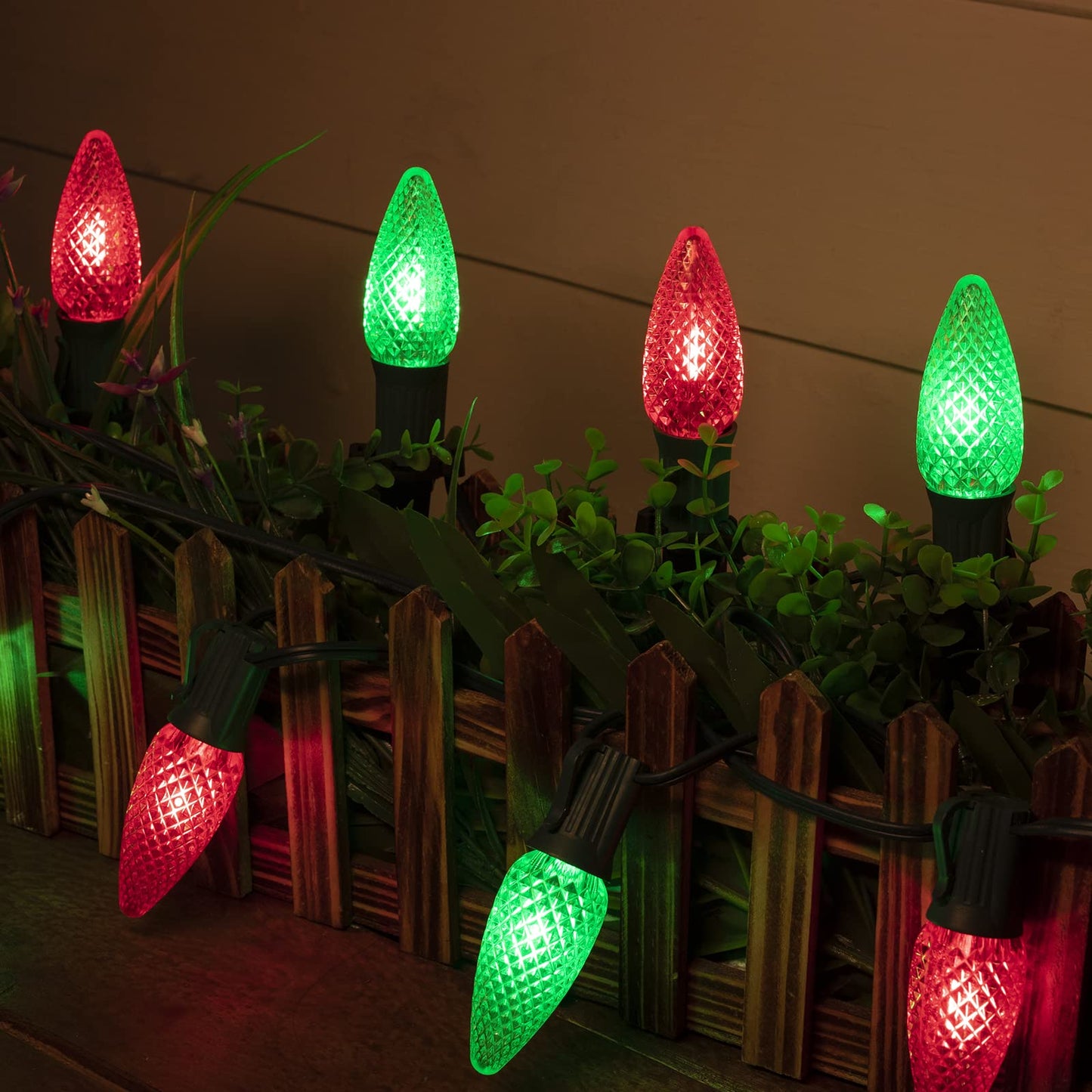 C9 LED Christmas Lights Outdoor with stakes, 25.7ft 20 LED Strawberry String Lights, Connectable Shatterproof Pathway Lights Marker for Path, Lane, Patio, Xmas Holiday Decorations, Red and Green