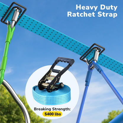 Hapfan 50 FT Ninja Warrior Obstacle Course Swing Set for Kids with Weather-Proof Accessories, Outdoor Playset with Monkey Bars for Backyard