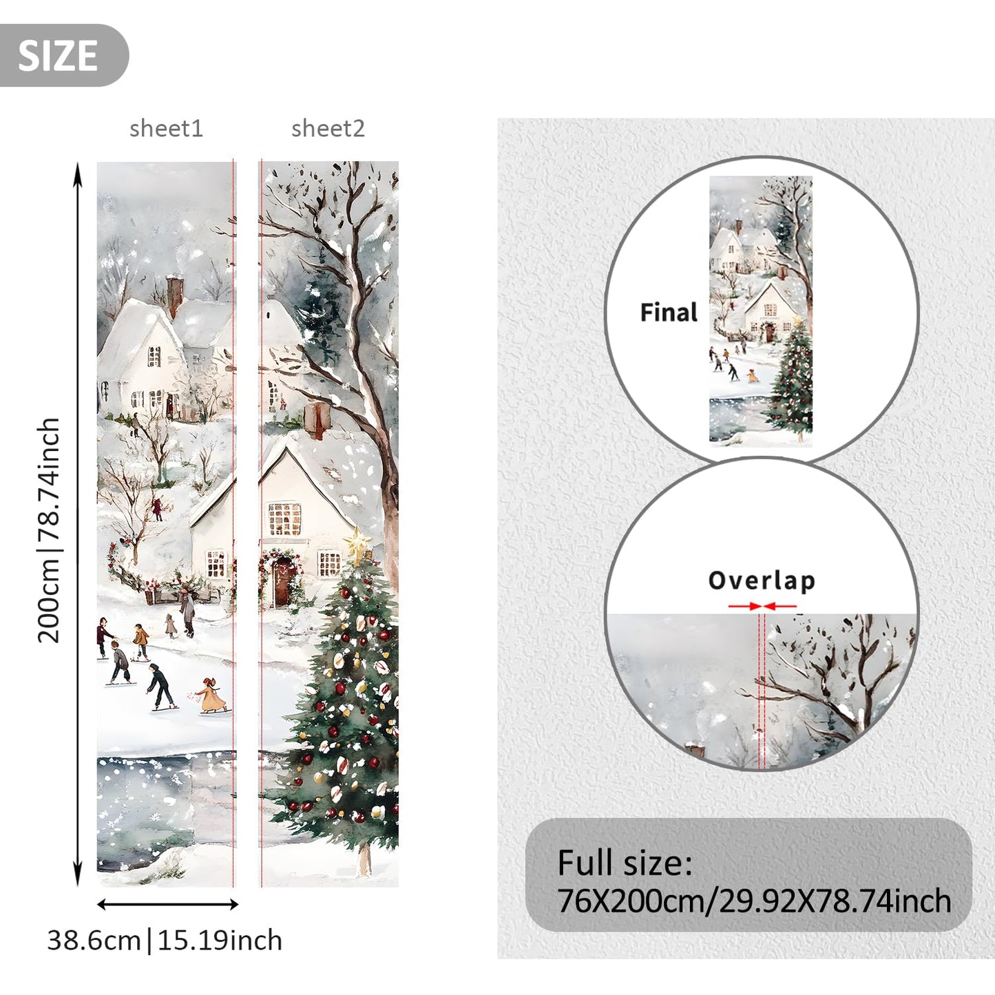 Alwayspon 30x78.7inch Self-Adhesive Christmas Door Stickers Covers Decorative Mural Decals, Vinyl Peel and Stick Removable Door Poster Wallpaper for Bathroom Home Decor, Celebrate Christmas