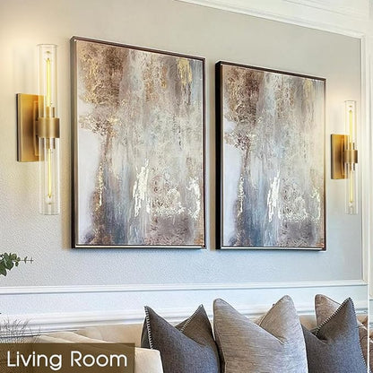 Brass Wall Sconces, 22.8" Bathroom Wall Sconce, Antique Brass Wall Sconces Set of 2, 2-Light Dimmable Wall Sconce, Sconces Wall Lighting With Glass, Bathroom Vanity Light, Tube Sconce for Living Room
