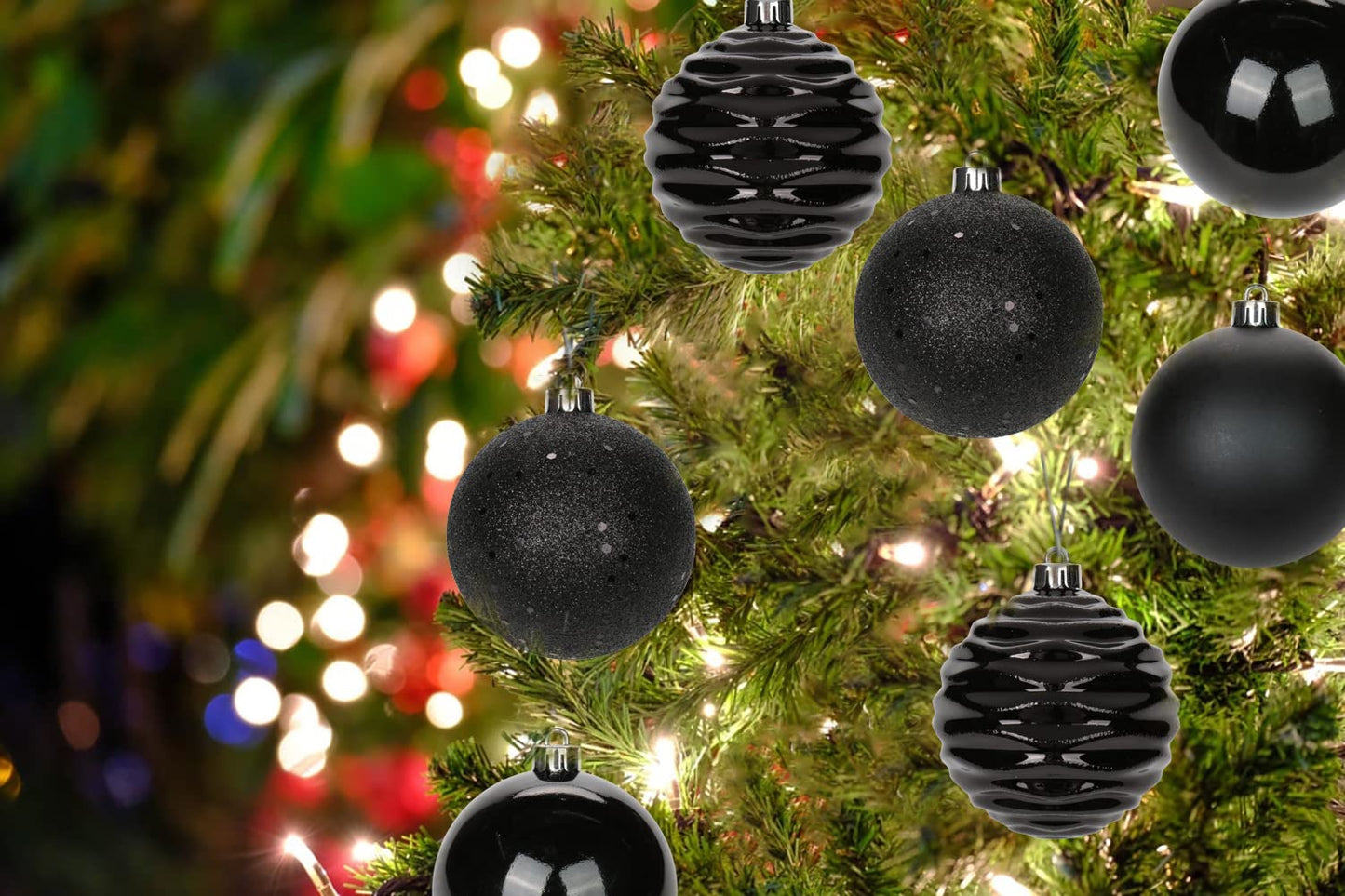3.15" Christmas Ball Ornaments Black 12 Pcs Shatterproof Christmas Tree Decorations Xmas Tree Medium Christmas Ornaments Balls with Hanging Loop for Halloween Wedding Holiday Party Wreath Home Decor