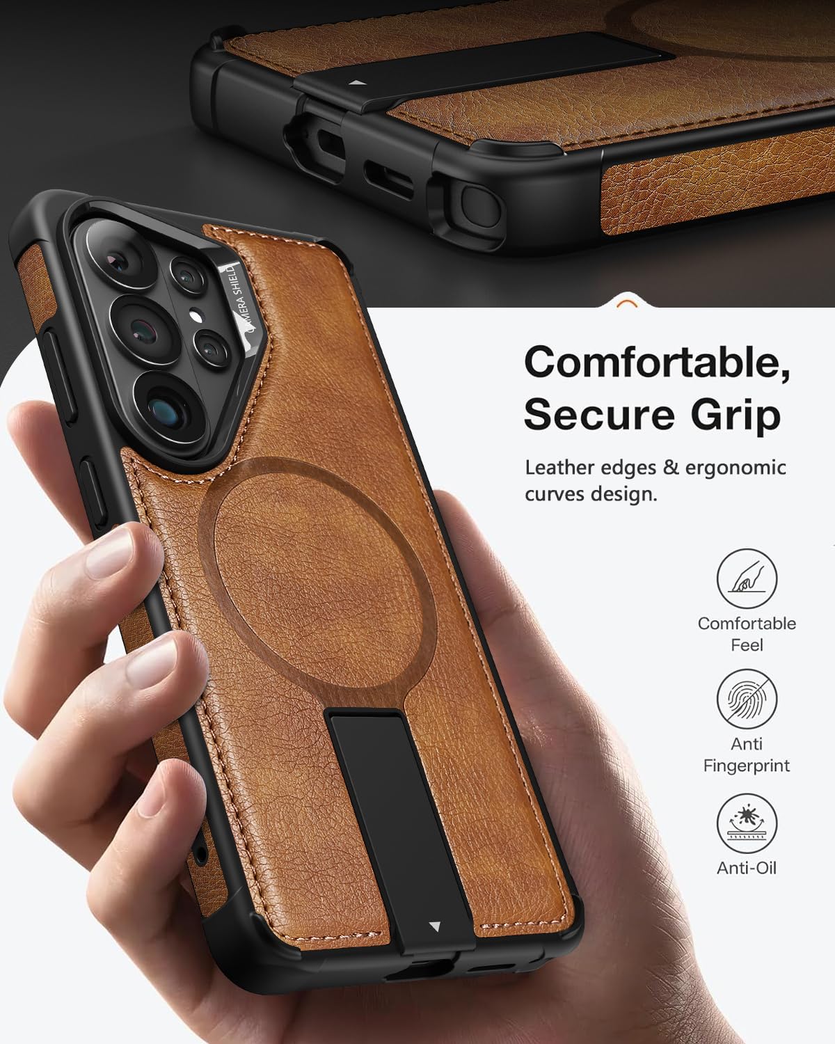 VAUSERDY Strong Magnetic for Samsung Galaxy S26 Ultra Case Leather,[Compatible with MagSafe], Adjustable Kickstand, Shockproof Protective Cover for Samsung S26 Ultra (Brown)