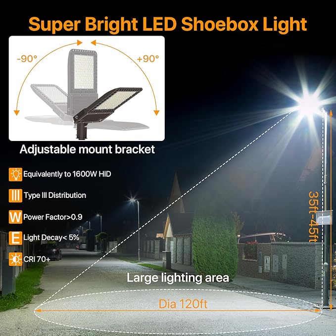 400W LED Parking Lot Light, 60000LM Pole Lights Outdoor with Dusk to Dawn Photocell 5000K IP65 100-277V, 150LM/W Commercial Lights for Stadium, Roadway